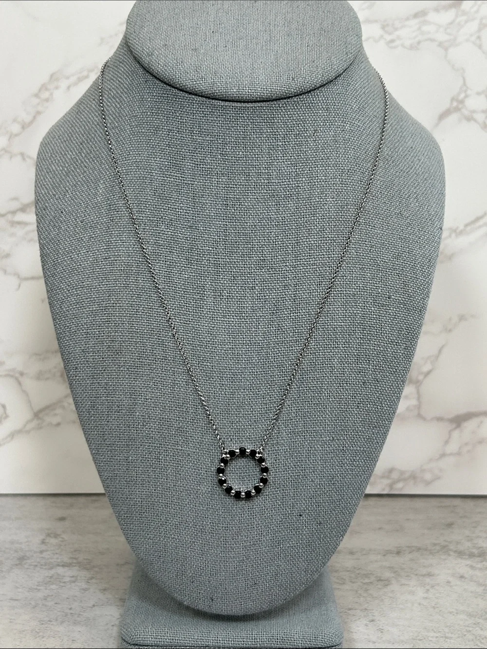 Bomb Party Silver Circle Pendant Necklace with Black Crystals